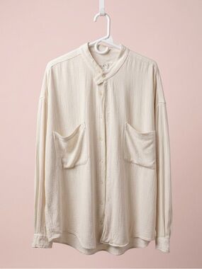 Men's Lightweight Cream Button-Up Shirt Jacket